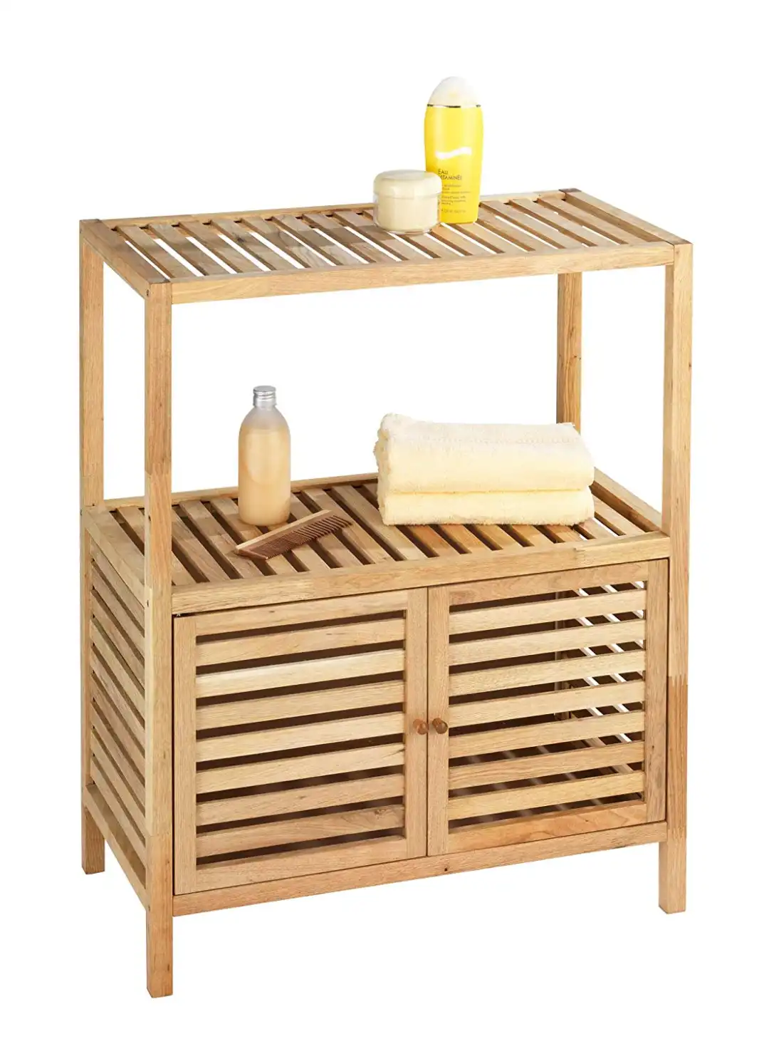 Mobile Scaffale Bagno Con 2 Ante e 2 Ripiani Mobiletto Norway Noce Naturale