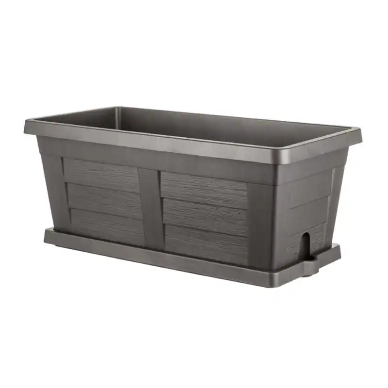 Fioriera Vaso Rettangolare Con Sottovaso Effetto Legno Antracite 100x44x40h