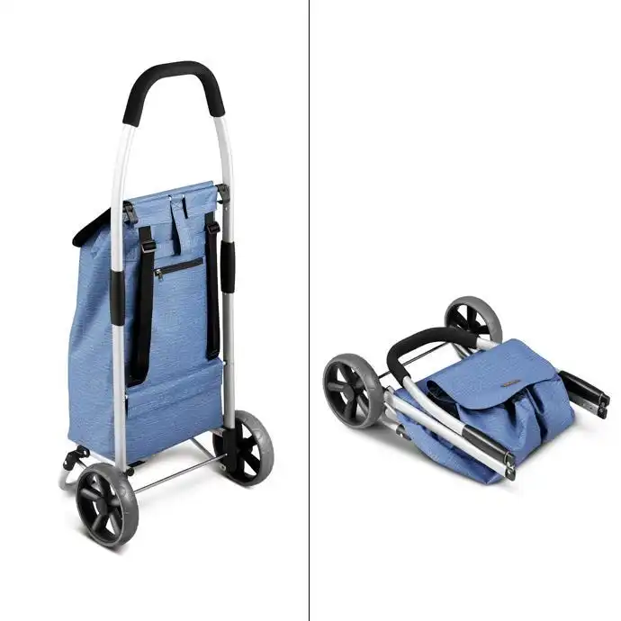 Shop Carrello Portaspesa Con Ruote Porta Spesa Sintetico 45x11x50 cm Blu