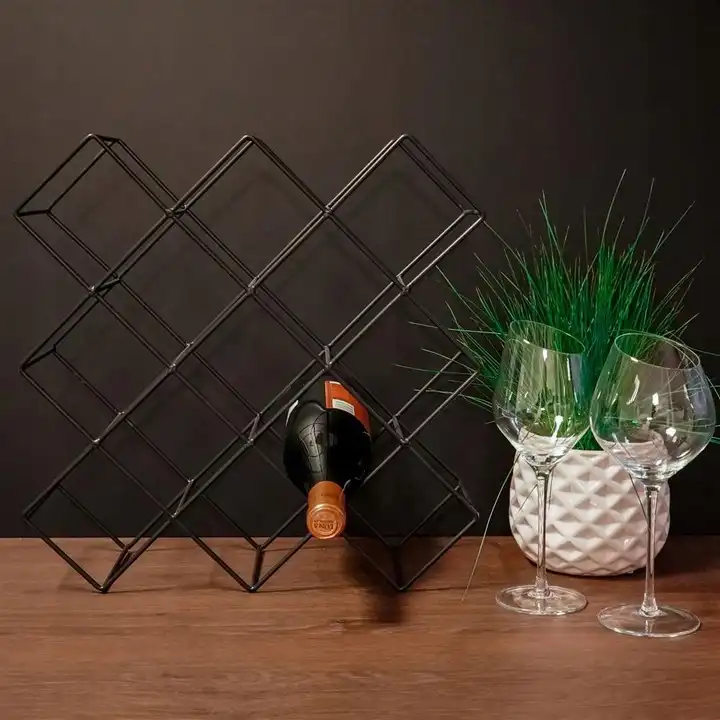 Portabottiglie per Vino 13 Bottiglie in Metallo Nero Porta Bottiglia 42x42cm