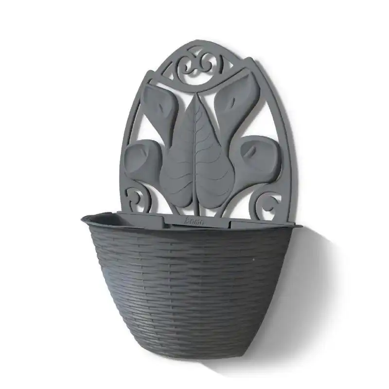 Vaso Da Parete Muro Per Piante Fiori Antracite In Plastica Gerla Paglia Bama