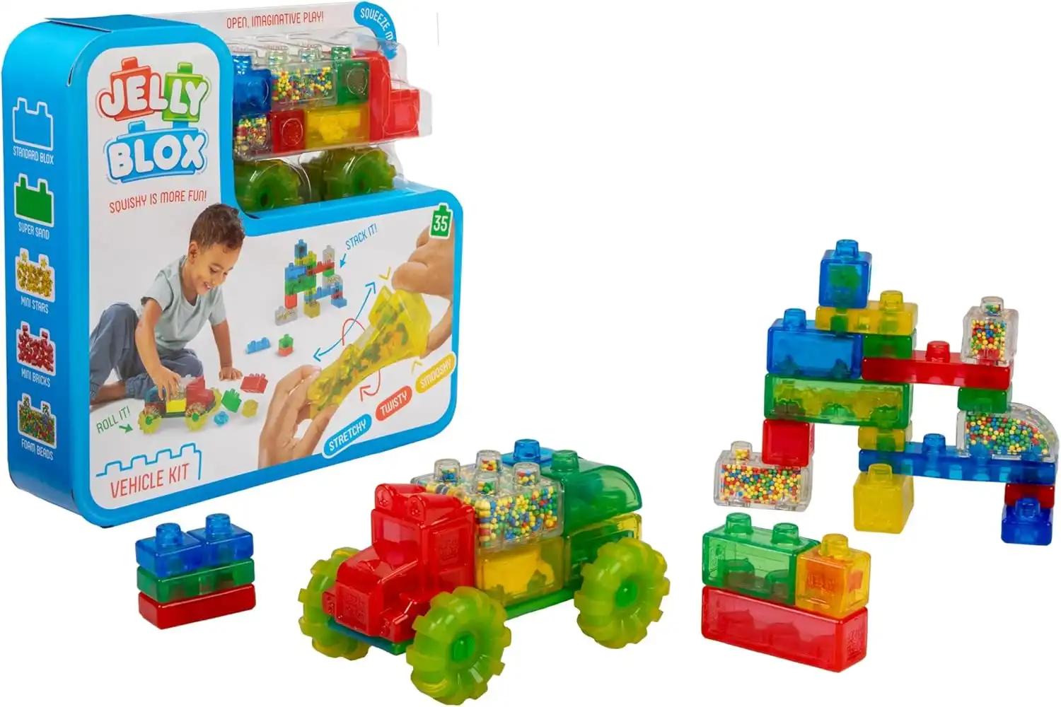 Jelly Blox Kit Veicolo 35 Mattoncini Tattili per Creare un Camion Costruzioni 2+