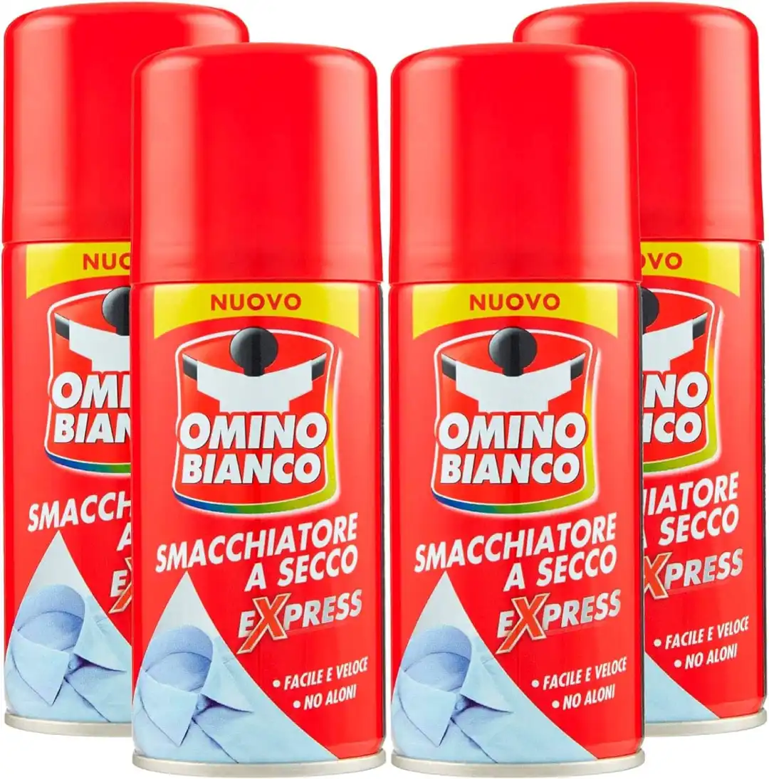 4 Flaconi Omino Bianco 125ml Smacchiatore Spray a Secco Express Senza Aloni