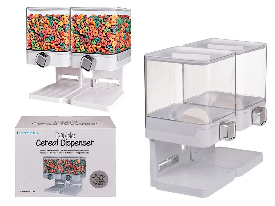 Dispenser Distributore Doppio Di Cereali Capacita' 7,5 Litri 2 Coperchi