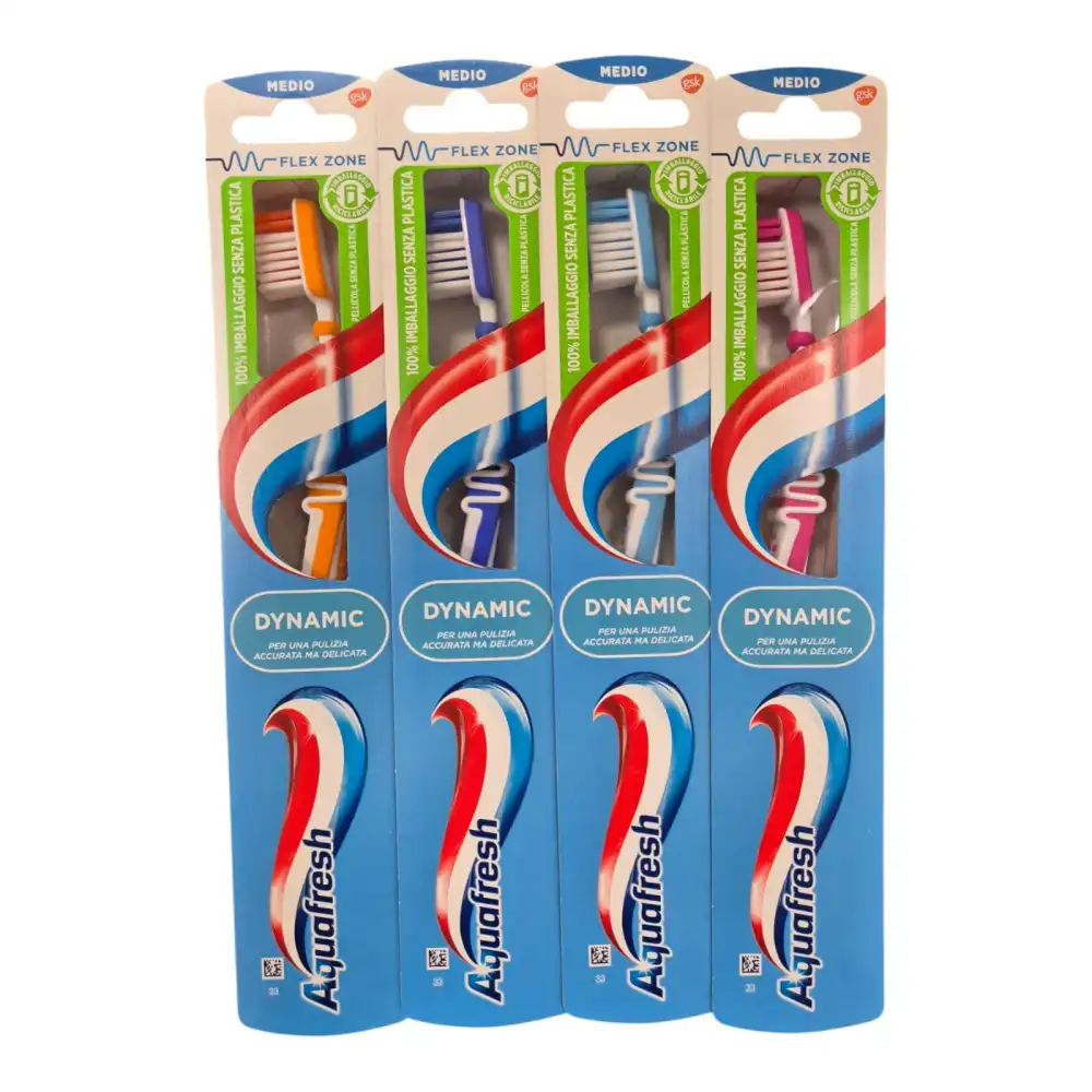 12x Aquafresh Spazzolini Dynamic Medio Flex Zone Confezione da 12 unità
