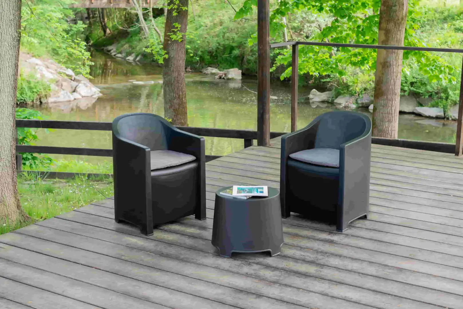 NEW Salotto da Giardino con 2 Poltrone e Tavolino Set Luna Antracite con Cuscini