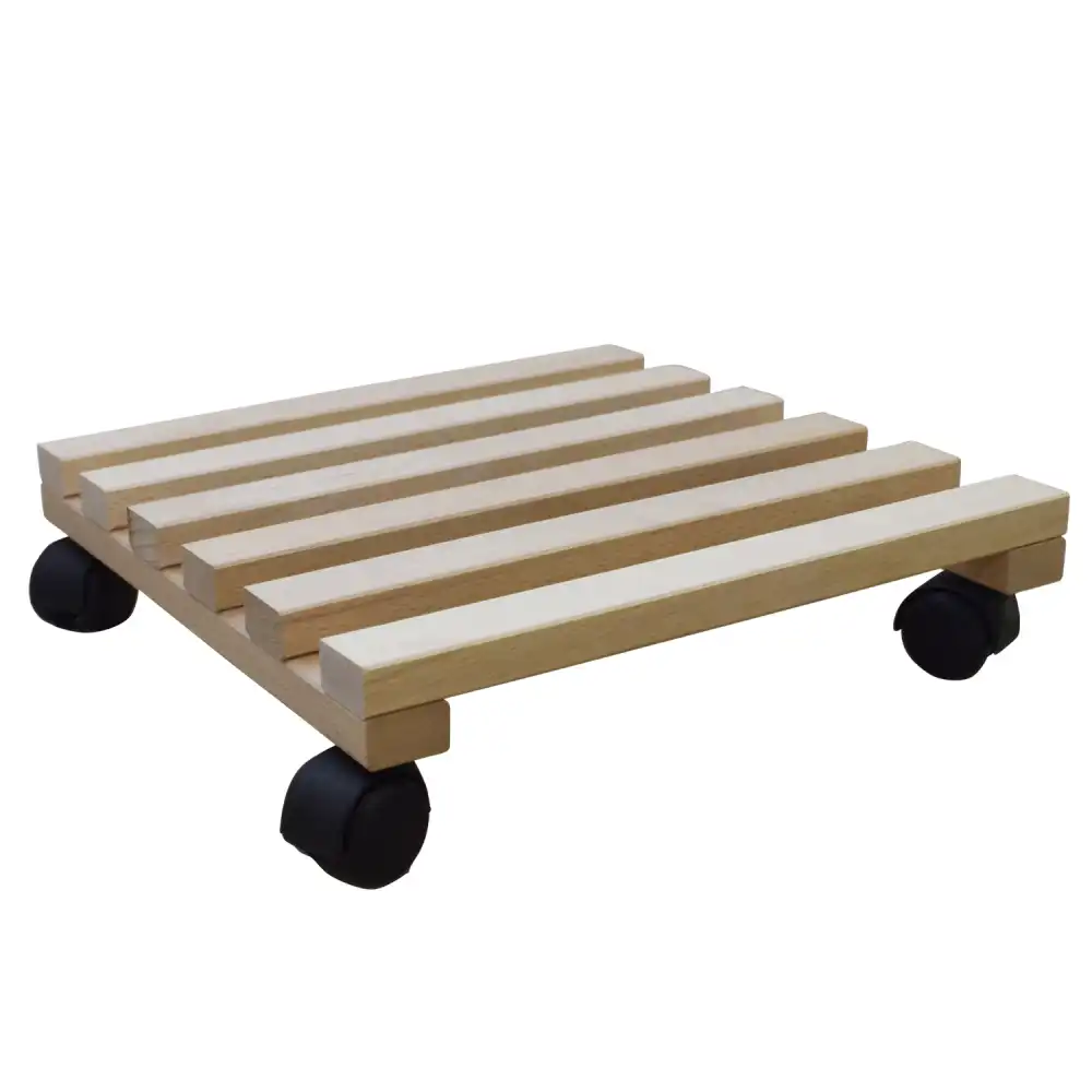 Carrello Quadrato Sottovaso in Legno Con 4 Ruote Per Fioriera Pedana 30 x 30 Cm