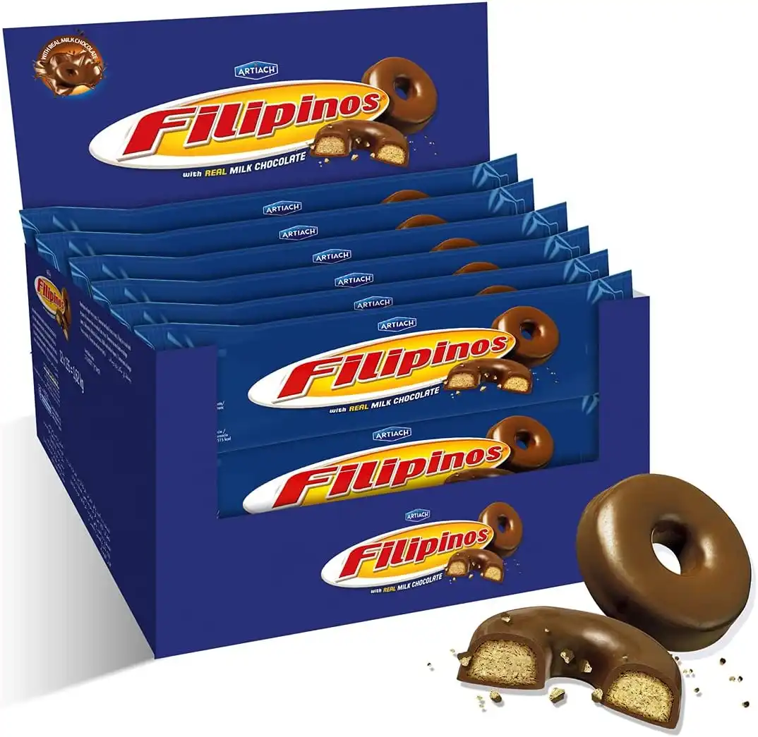 12 Conf. di Filipinos Biscotti al Cioccolato a Latte con Pasta di Cacao 128g
