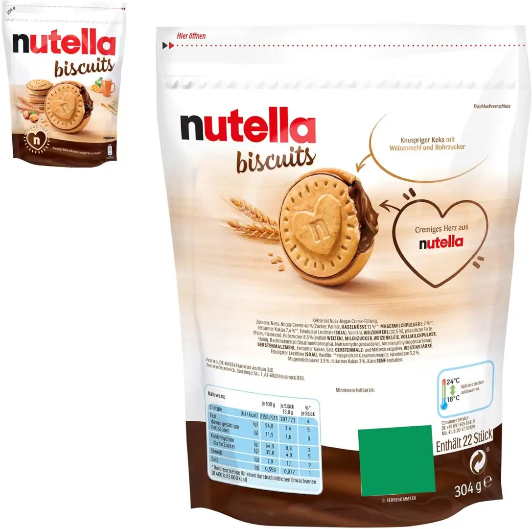 10x Ferrero Nutella Biscuits gr304 Biscotti Ripieni alla Nutella 10x304gr
