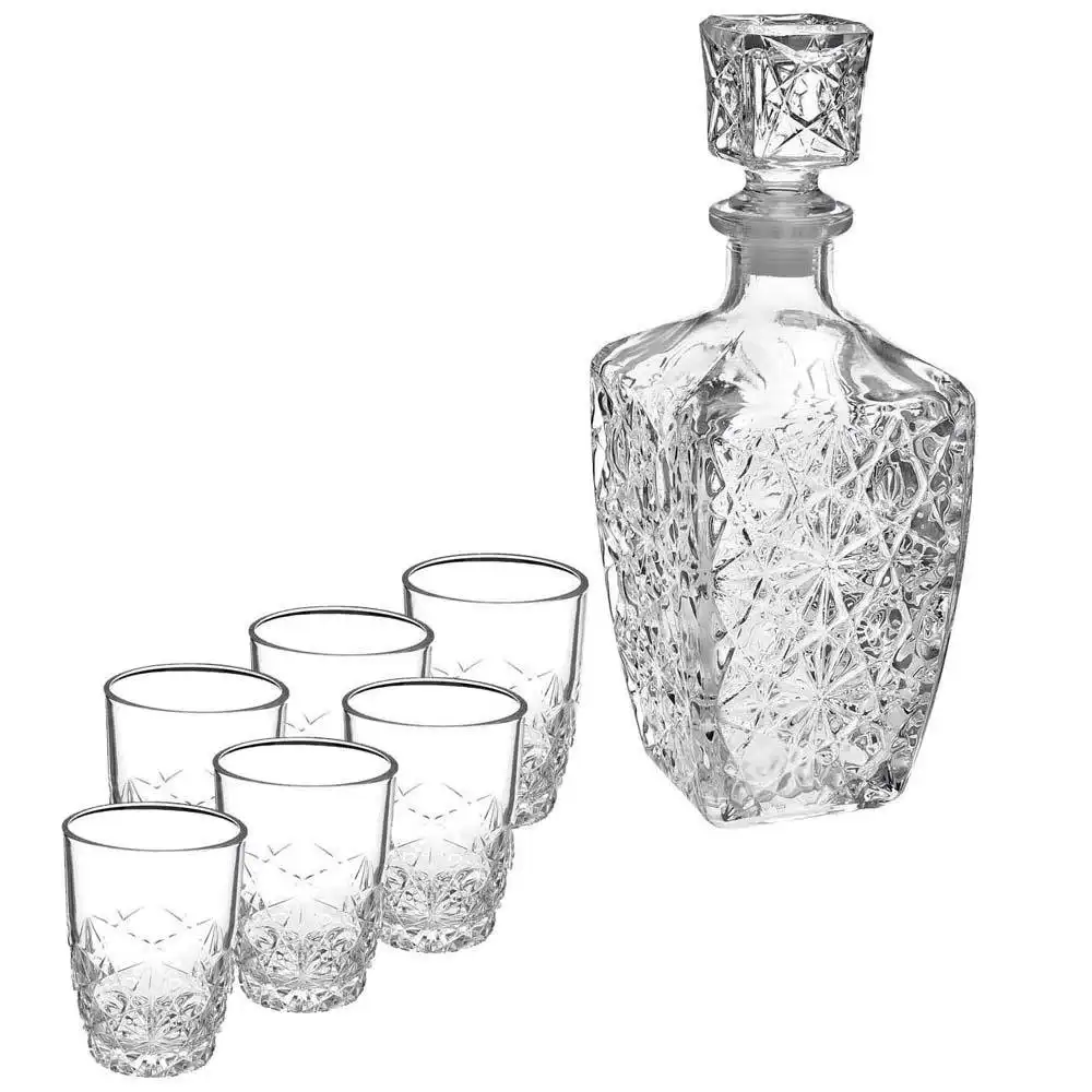 Bormioli Rocco Dedalo Servizio Liquore 7 Pz Set 6 Bicchieri Whiskey + Bottiglia