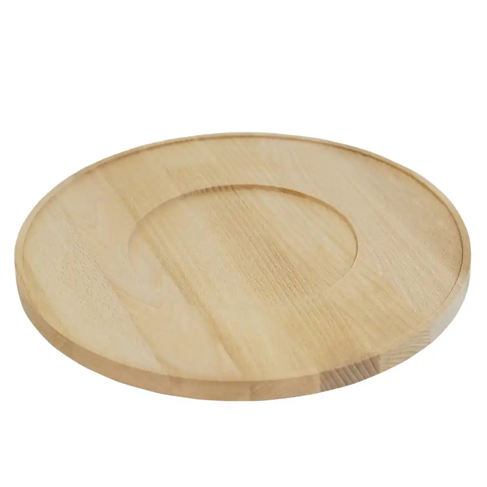 Tagliere Vassoio Sottopiatto Rotondo in Legno di Faggio 35cm Con Scanalatura