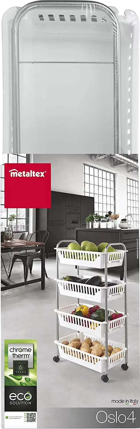 Scaffale Scaffaletto Con 4 Cesti Oslo Multiuso Con Ruote Cestelli Bianco