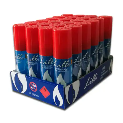Set 24 Bomboletta Gas Refill 60 ML Gas Ricarica Accendini Butano Con Adattatori