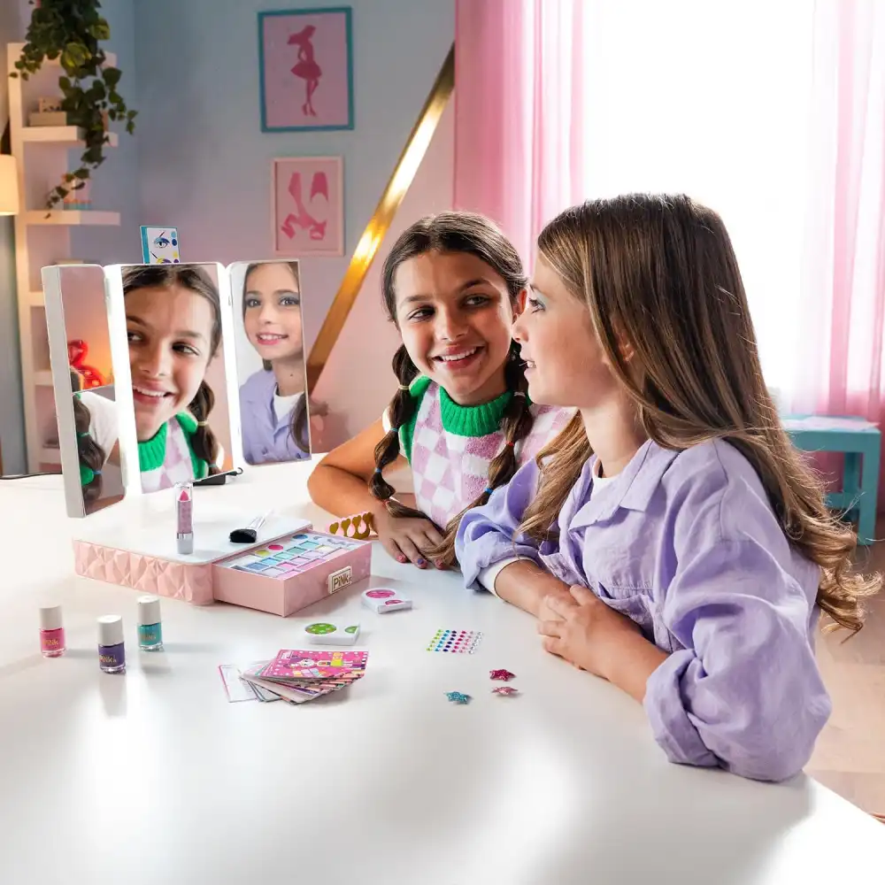 PINKIT Smart Vanity Specchiera Interattiva Parlante con Trucchi e Led