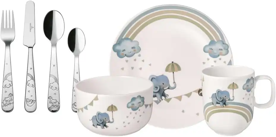 Villeroy Boch stoviglie 7 pezzi con elefanti piatto tazza coltello forchetta