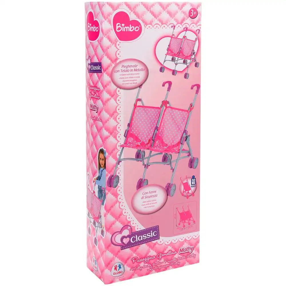 Gioco Passeggino per Gemelli Gemellini Pieghevole in Metallo Colore Rosa
