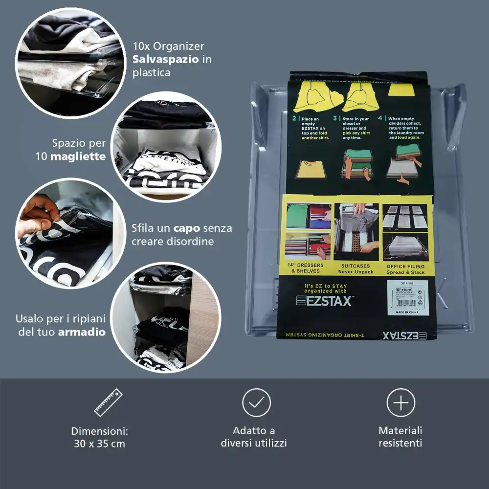 10x Organizer Salvaspazio Per T-Shirt Pieghevole Da Armadio Cassetto Valigia