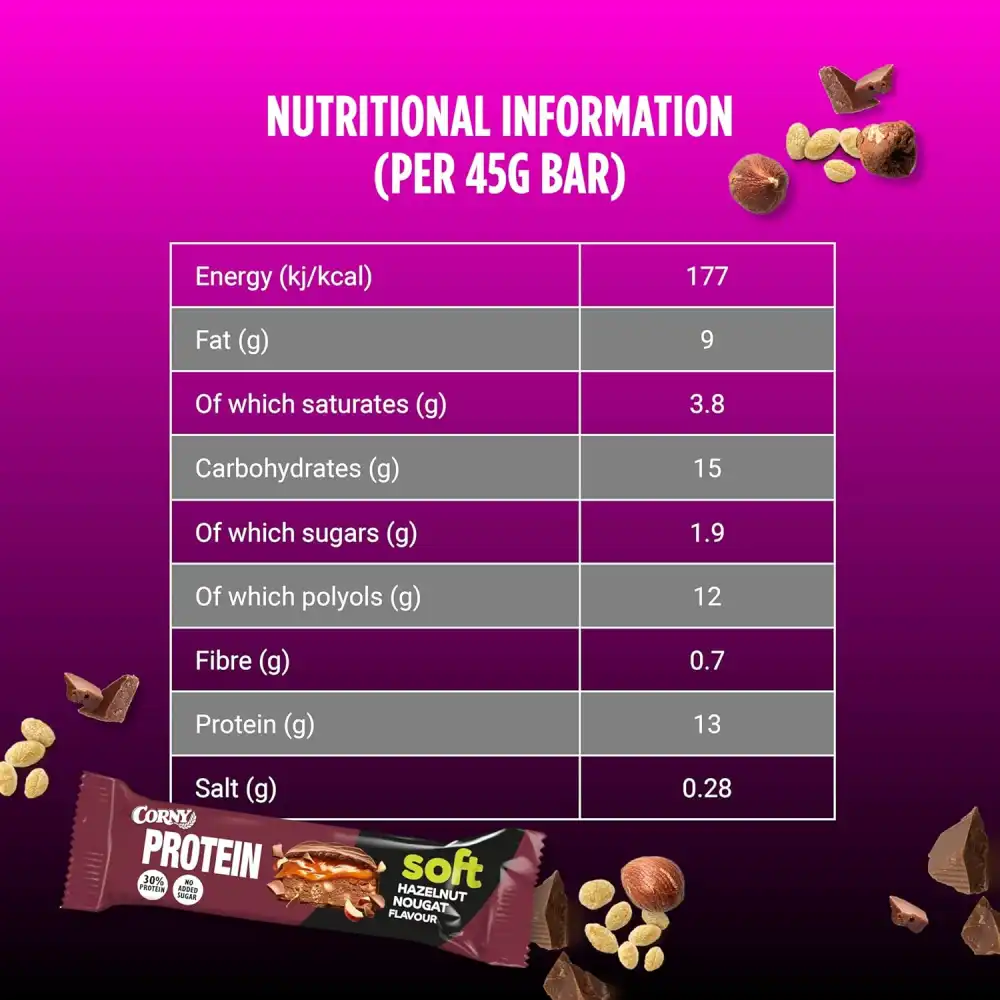 12x Corny Soft Barretta Proteica Cioccolato e Nocciole Ricca di Proteine 12x45gr