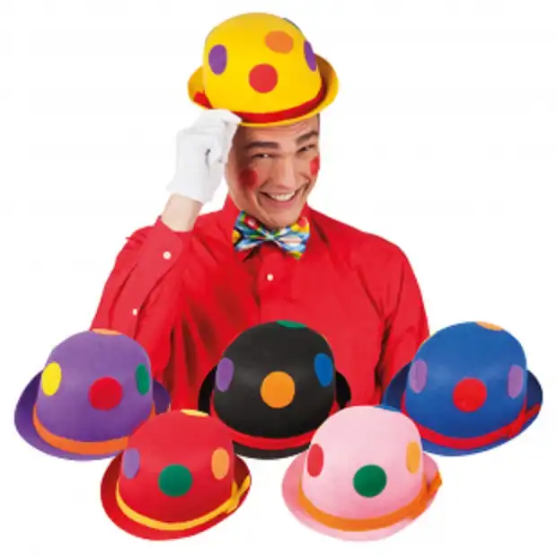 Cappello Clown Pagliaccio Per Adulto In Feltro Nero Con Pois Colorati