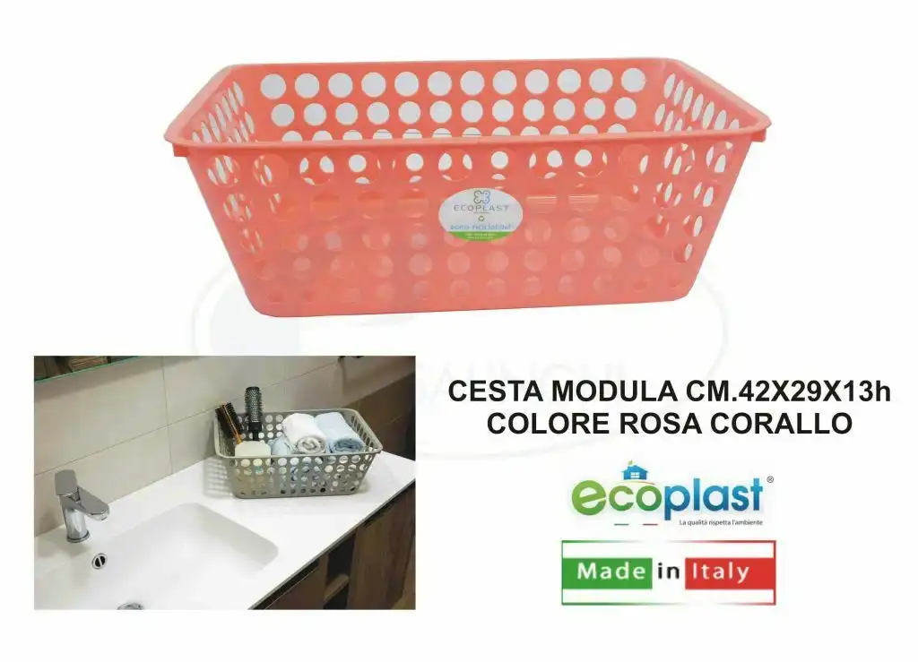 Vaschetta Cesta Portaoggetti Modula 42X29X13h Rosa Corallo Cestino Rettangolare