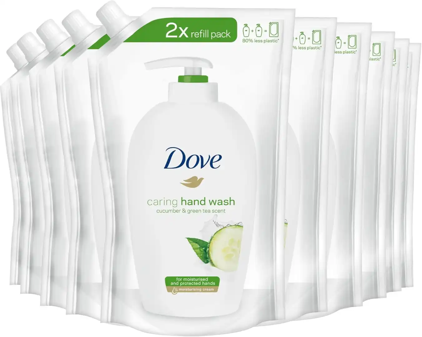 10x Dove Detergente Cremoso Cetriolo & Tè Verde Ricarica 10x500ml Pelle Idratata