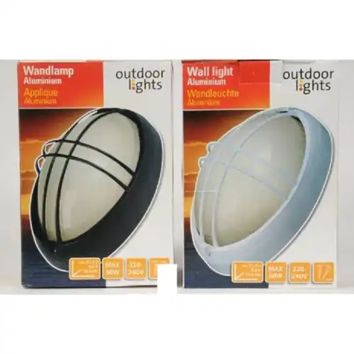 Lampada Per Esterno Ovale da Parete Alluminio Luce a Piedistallo Bianco e Nero
