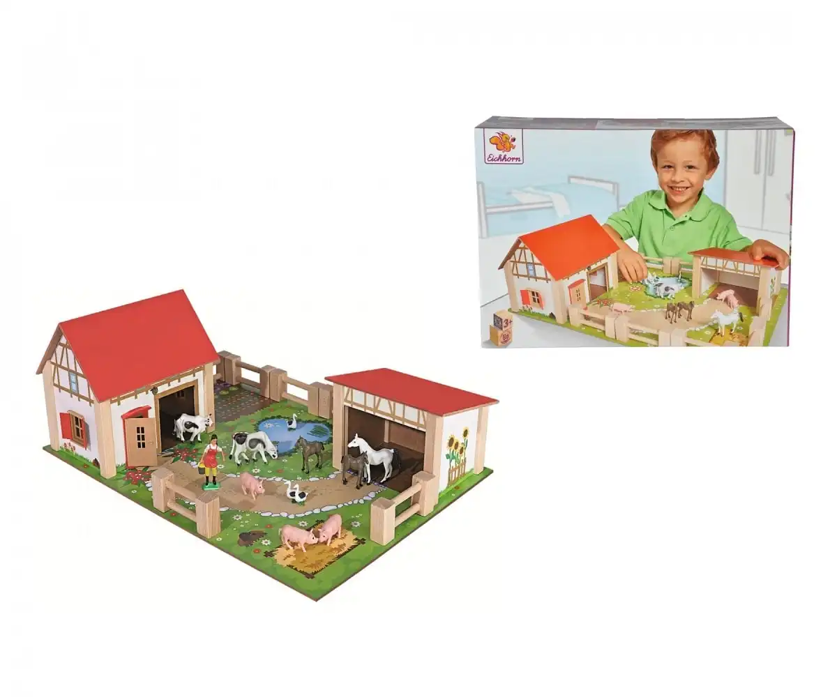 Gioco Costruzioni Eichhorn Fattoria in Legno 25 Pezzi 3 Anni +