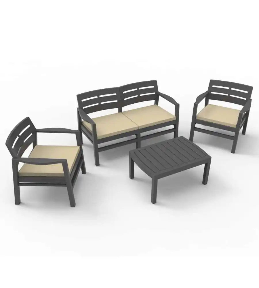 Set Salotto in Resina Java Progarden Con Divano 2 Poltrone e Tavolino Antracite