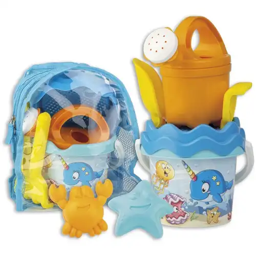 Zaino Mare Baby Happy Fish Secchiello Paletta Rastrello Annaffiatoio Mare