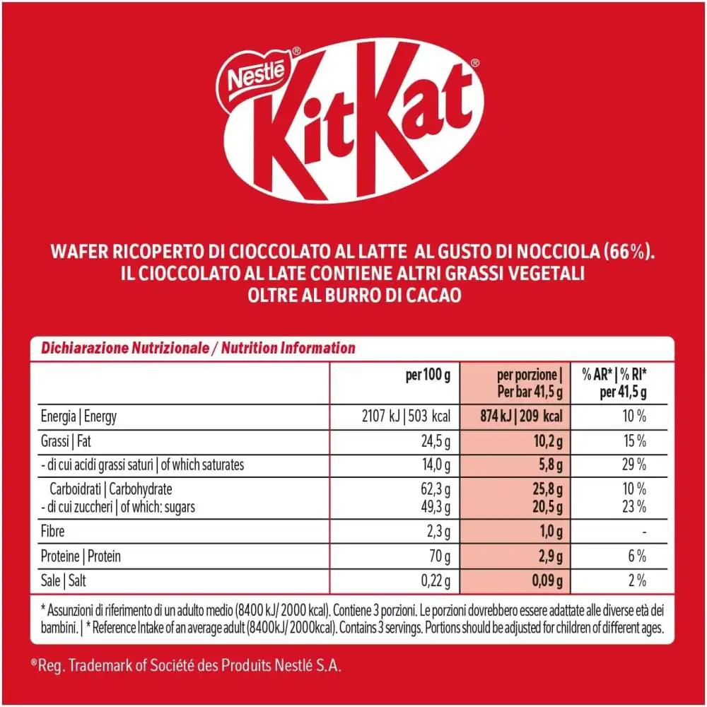 KITKAT Hazelnut Wafer di Cioccolato al Latte al Gusto Nocciola 24 Snack da 41,5g