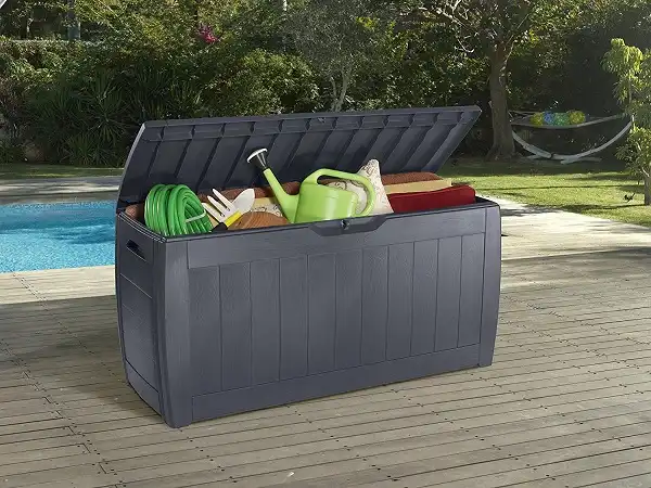 Cassapanca Baule in Resina Cassa Panca da per Giardino Grafite Effetto Legno