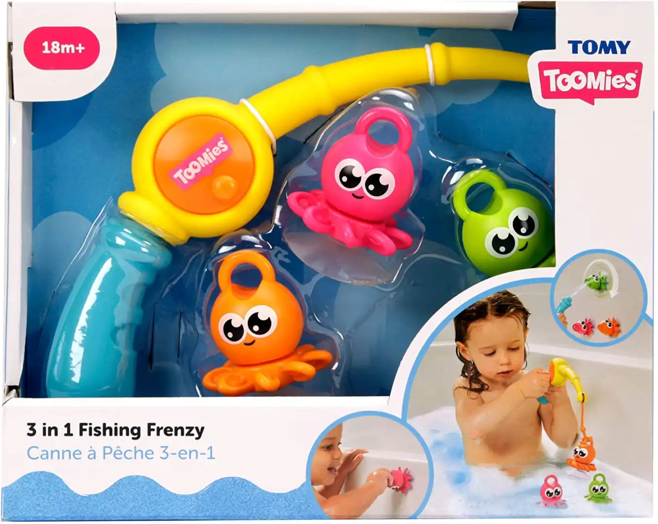 Gioco Pesca Bambini per Bagnetto Toomies 3 in 1 Canna da Pesca con Polipi