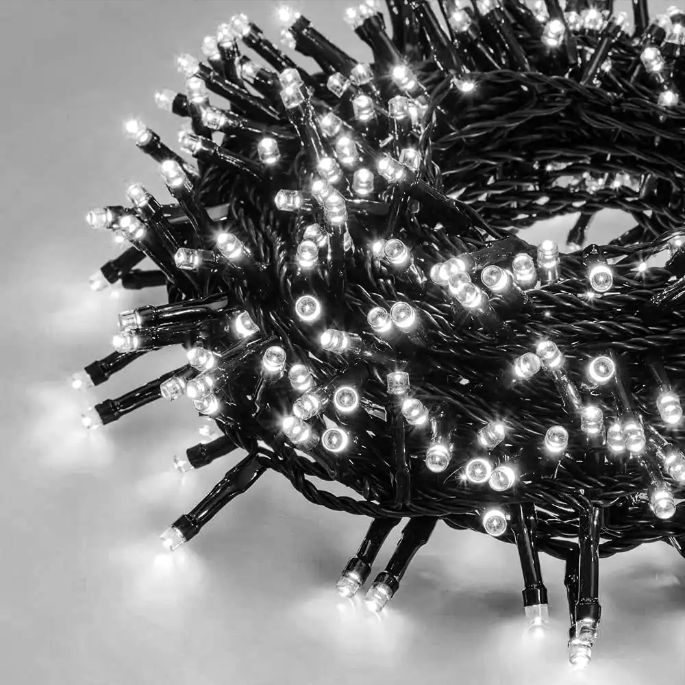 Catena Luminosa 300 Led Natalizia Luci Natale Bianco Freddo 10 Metri 8 Funzioni