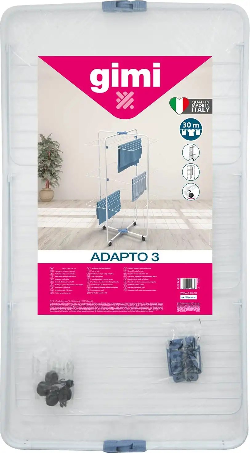 Gimi Adapto 3 Stendibiancheria a Torre in Acciaio Bianco 30 Metri di Stenditura
