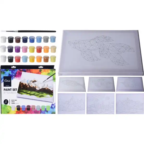 Kit per dipingere pittura pitturare con tela pennello e colori acrilici 10 pezzi