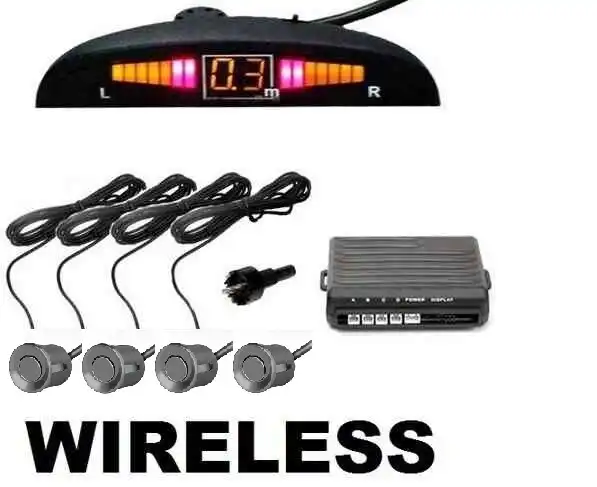 Kit 4 Sensori di Parcheggio Wireless Retromarcia Display Auto Grigio Chiaro