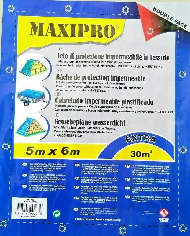 Telo Telone Copritutto in Pvc Impermeabile Con Occhielli 30M (5mX6m) 100/110 gr