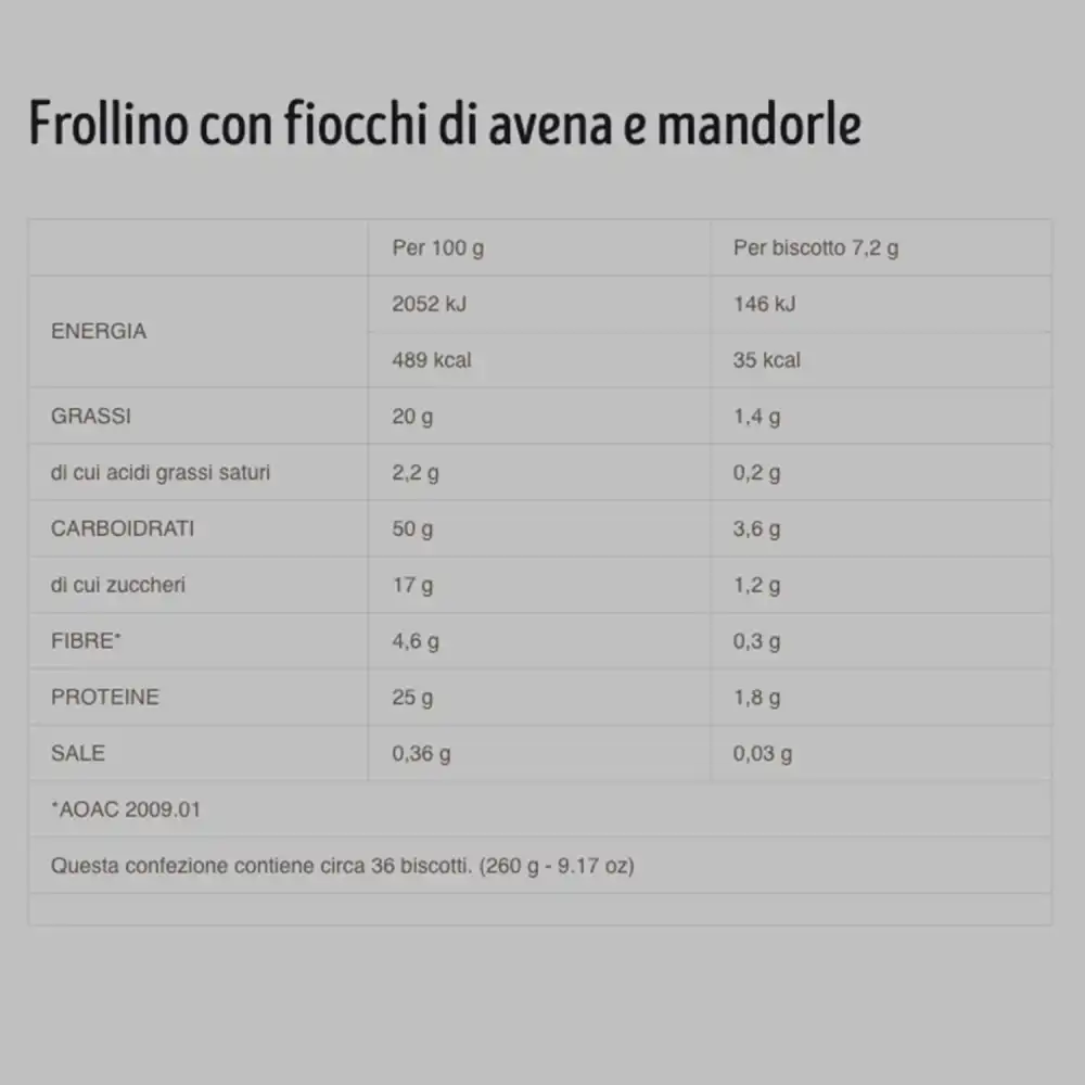 10x Misura Protein Biscotti con Mandorle e Fiocchi di Avena 10x230gr