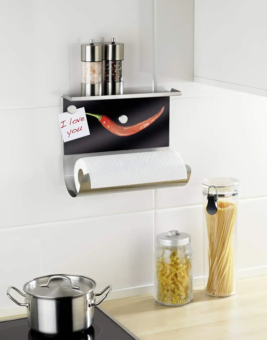 Porta Rotolo Doppio da Cucina Magnetico Peperoncino Porta Ripiano e Pellicola