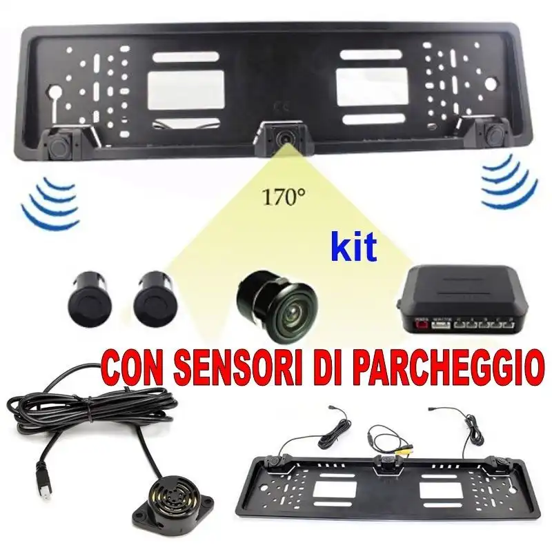 Kit Auto Porta Targa Con Sensore di Parcheggio e Telecamera Portatarga Macchina