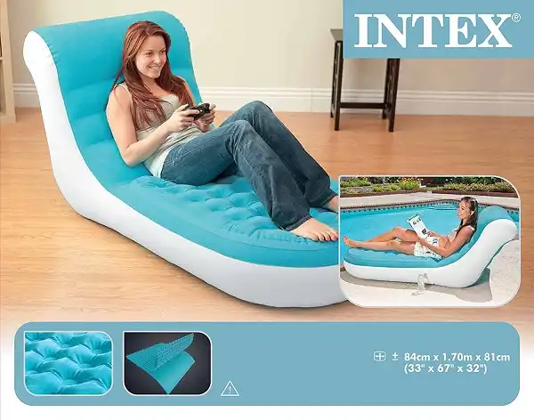 Intex Poltrona Gonfiabile Lounge Azzurra per Relax al Sole in Piscina e Giardino
