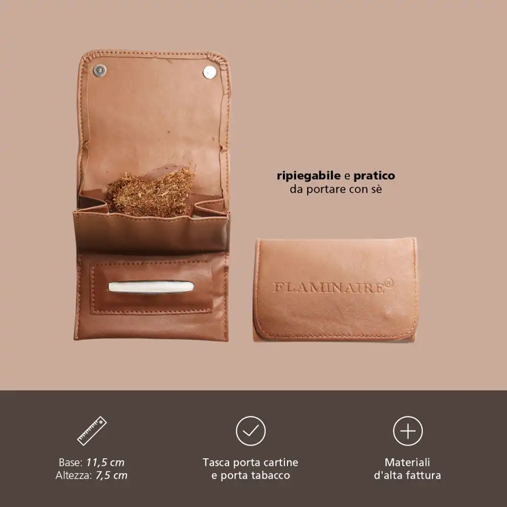 Portatabacco Flaminaire York Eco Pelle Porta Tabacco Tasca Filtro e Accendino