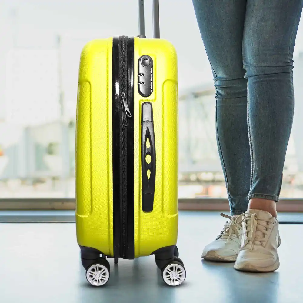 Trolley Rigido Da Viaggio Bagaglio a Mano Giallo Voli Ryanair EasyJet 55x35x23cm