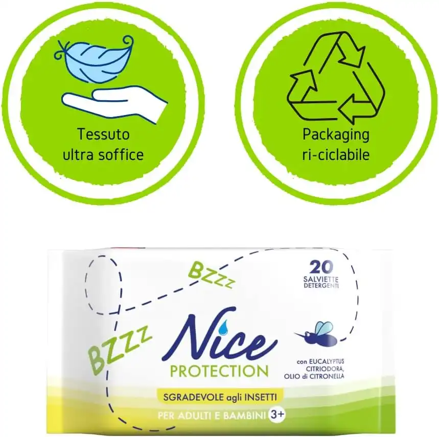 Salviette Antizanzare Nice Protection Confezione da 20 Salviette Formato Pocket
