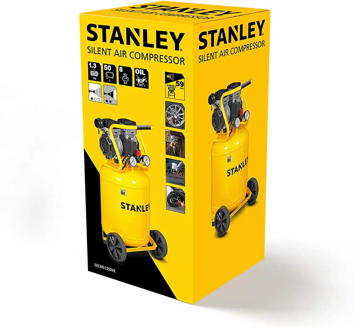 Compressore Stanley Verticale 50 Litri Silenzioso 1,3HP 59dB(A) Con Ruote
