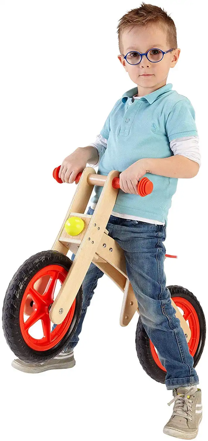 Bici Bicicletta in Legno Ruota Gomma Libera Senza Pedali Pedagogica 80x54cm