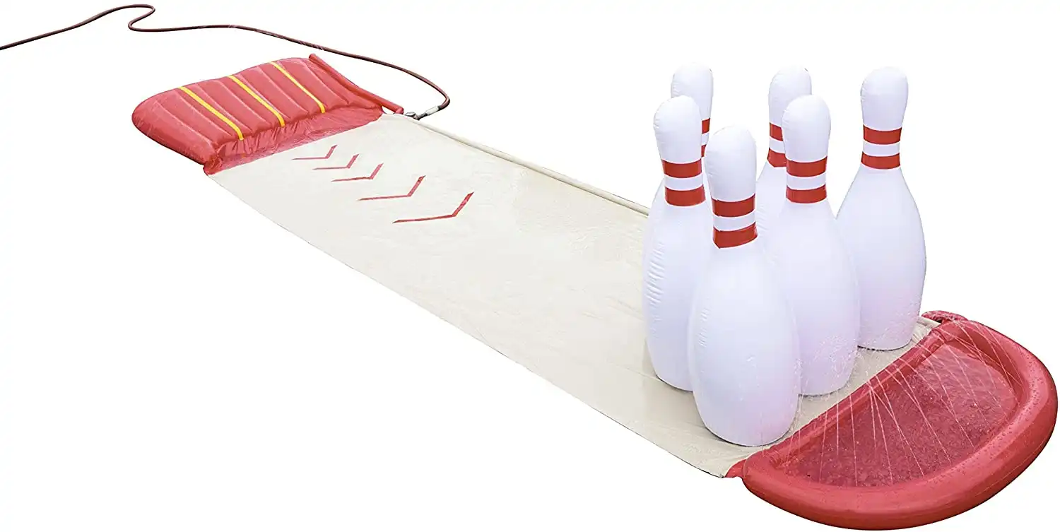 Scivolo Bowling ad Acqua Con Rampa di Lancio 6 Birilli Giganti Gonfiabili 549cm