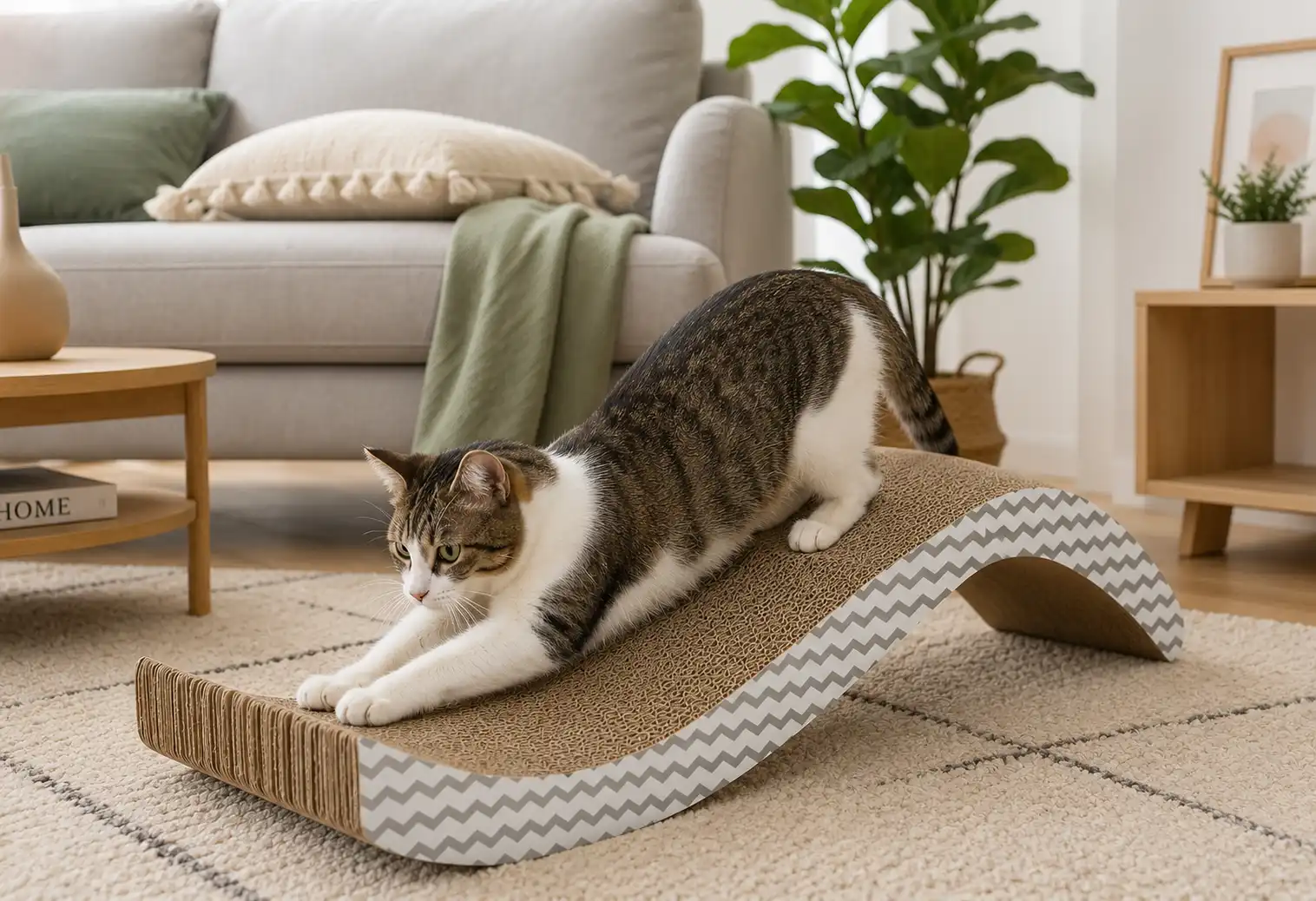Tiragraffi in cartone per gatti 51x20cm curvo unghie gatto colore grigio gatti