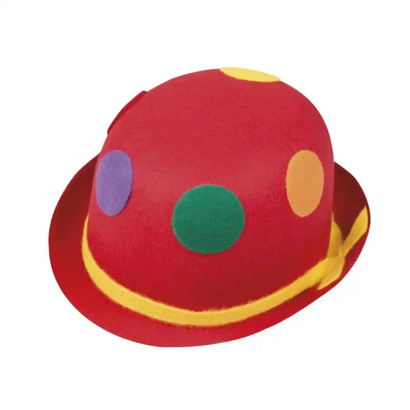 Cappello Clown Pagliaccio Per Adulto In Feltro Rosso Con Pois Colorati