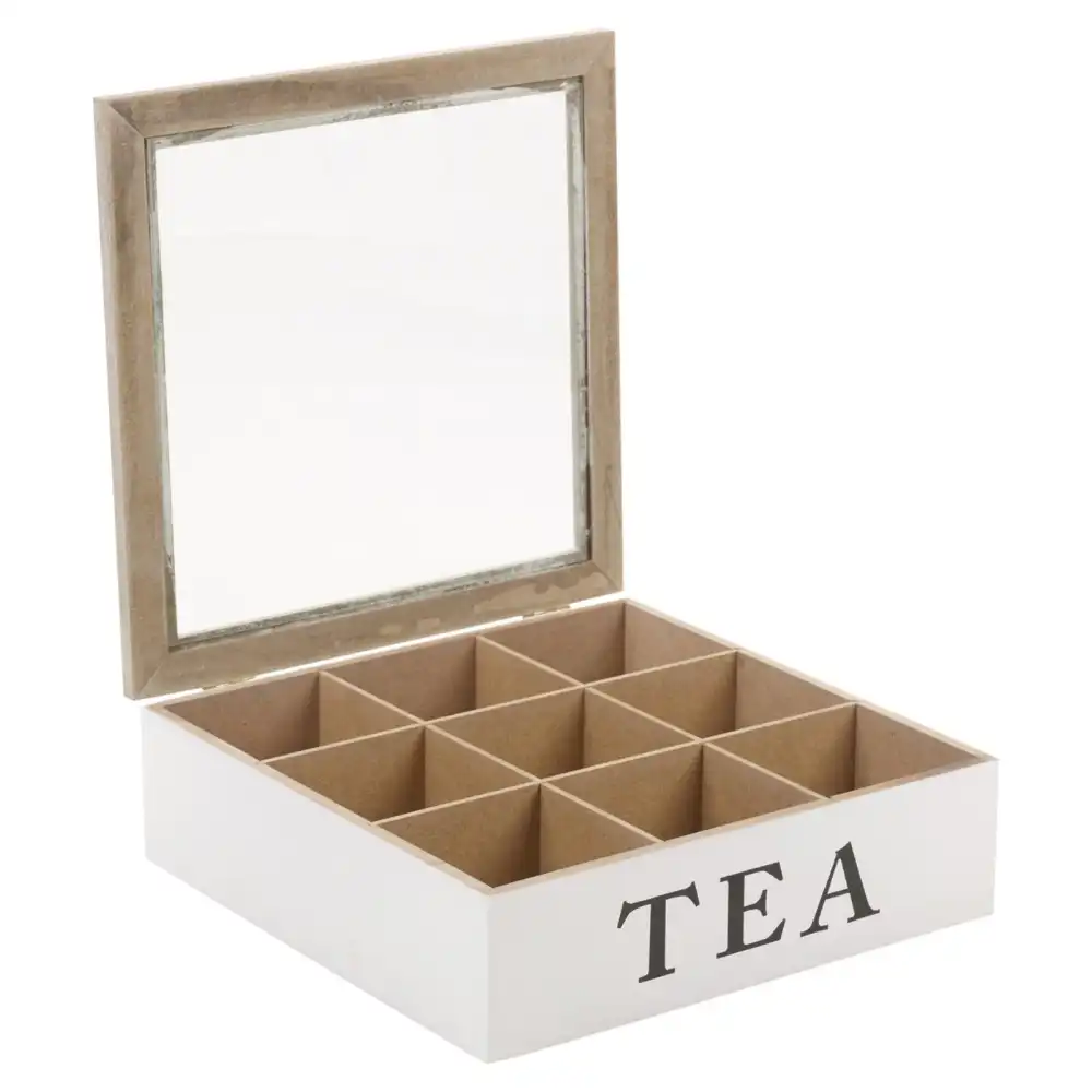Scatola Porta Bustine di The' Con 9 Scomparti In Legno MDF 24 x 24 x 7,5 cm